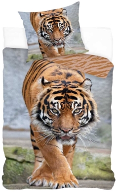 Sengetøj 140x200 cm - Tiger motiv - Sengetøj børn - Dynebetræk i 100% bomuld